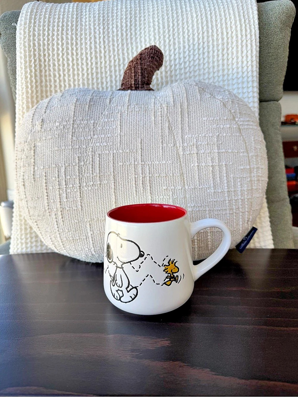 Peanuts Snoopy Woodstock Zigzag Coffee Mug Red Interior Ceramic Cup NWT